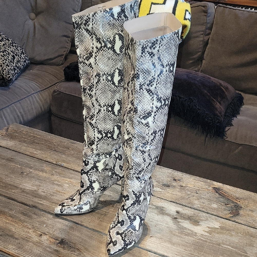 Snakeskin Knee-High Boots